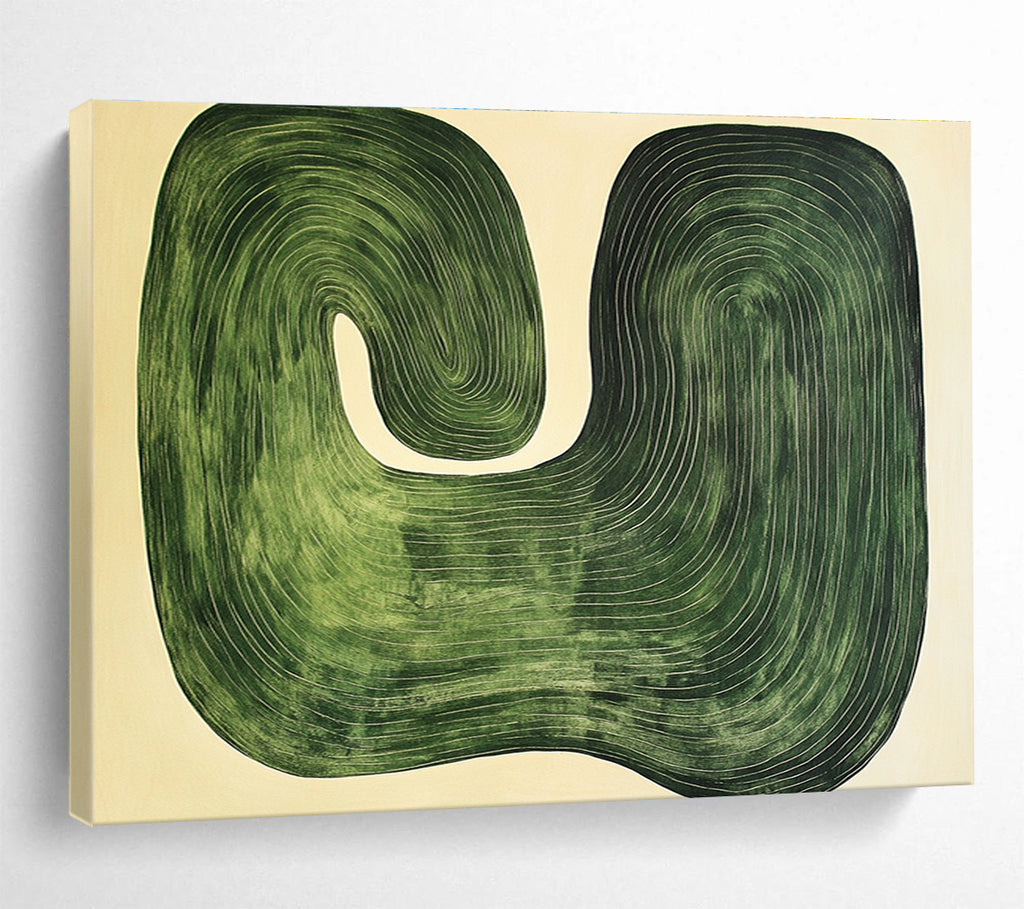 Green Curved Lines Abstract Painting with Organic Shapes DYP363