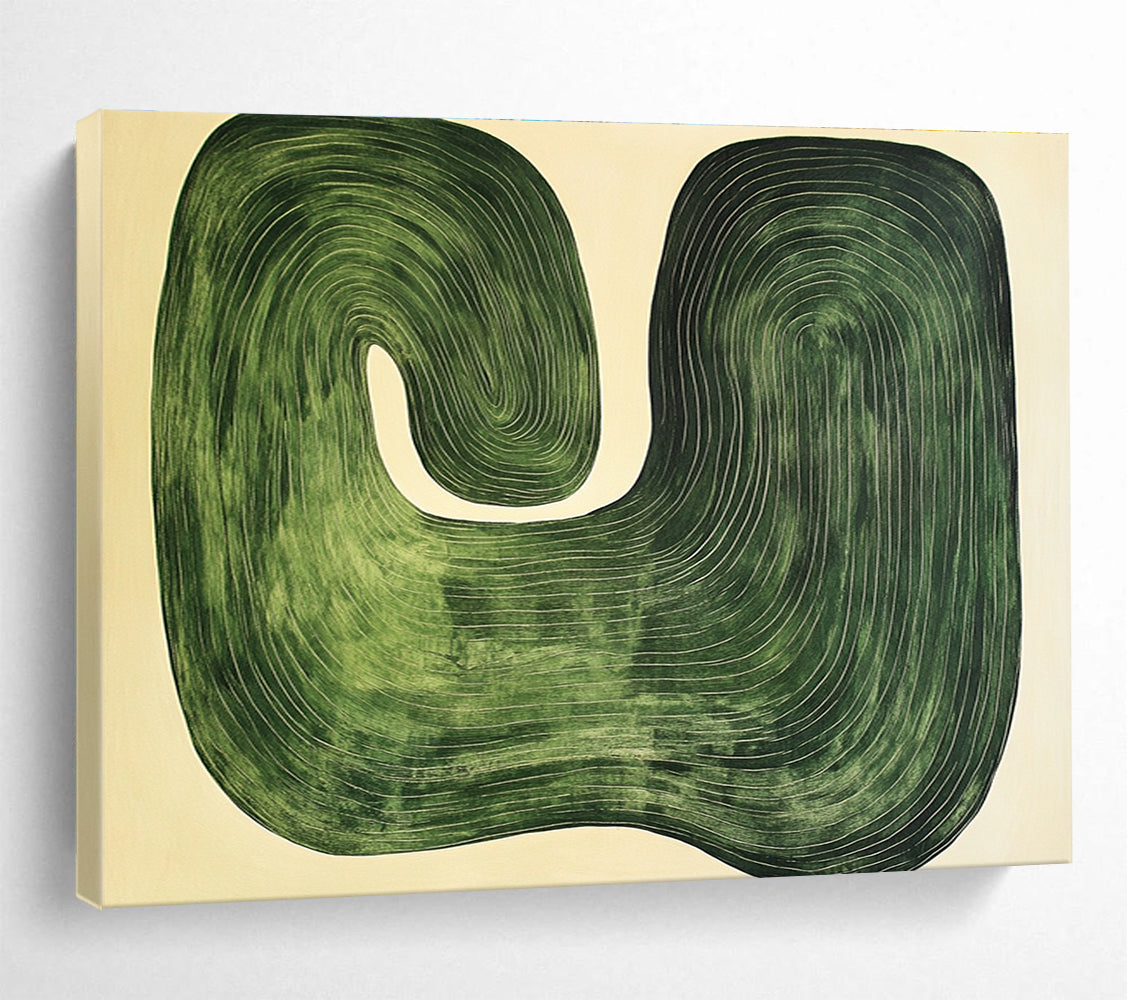 Green Curved Lines Abstract Painting with Organic Shapes DYP363