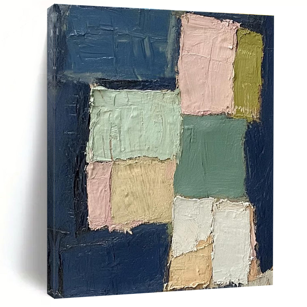 Blue Pink Green Beige Patchwork Abstract Painting ADGE013