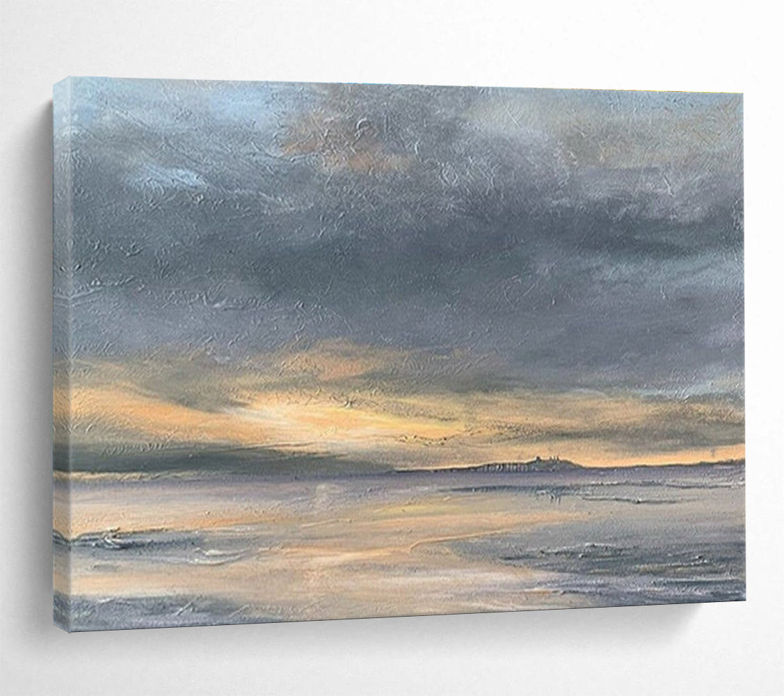 Grey Orange Sunset Sea Sky Abstract Painting THY022