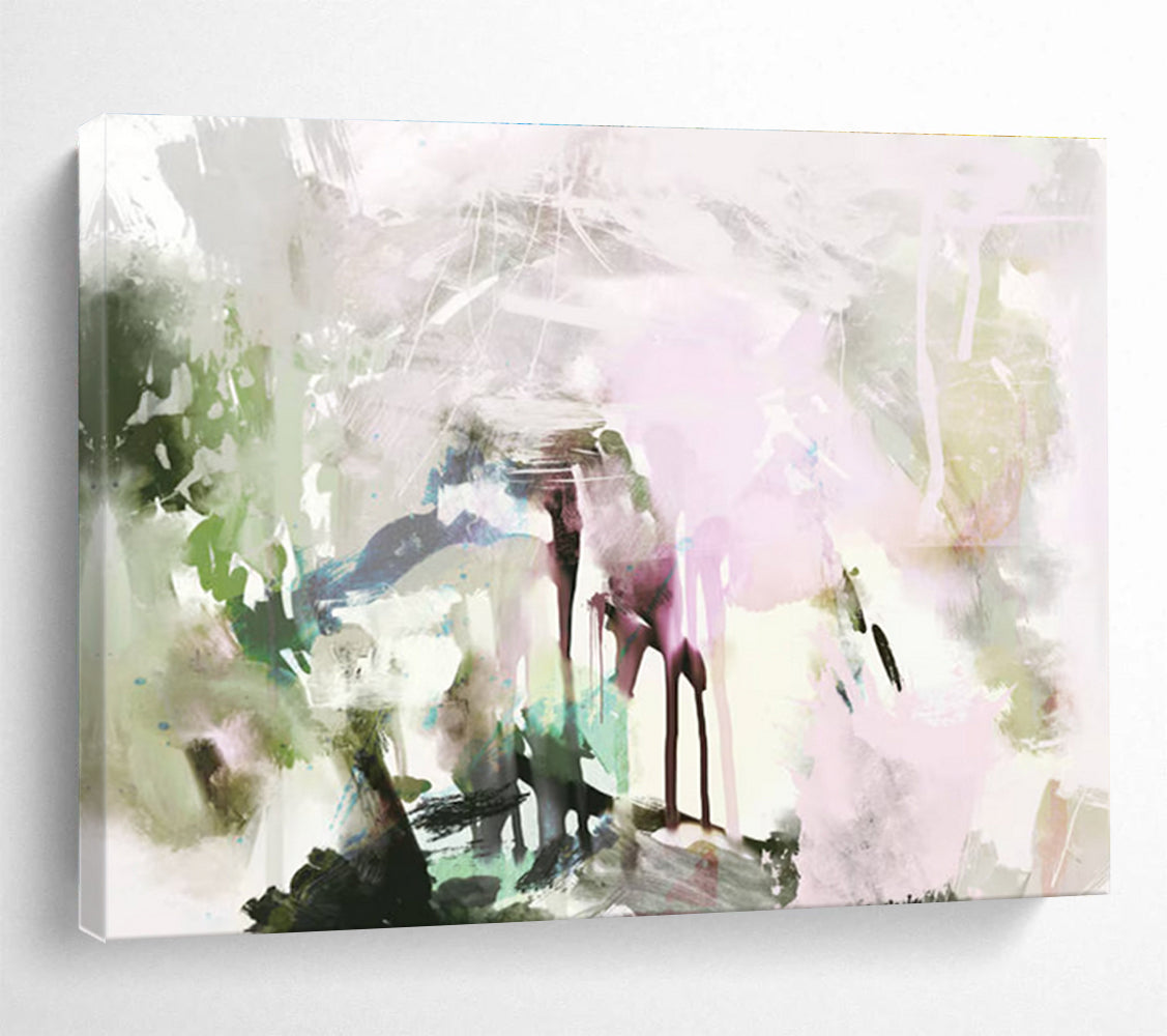 Pastel Toned Abstract Painting with Green and Pink Hues (Repetition) THY119