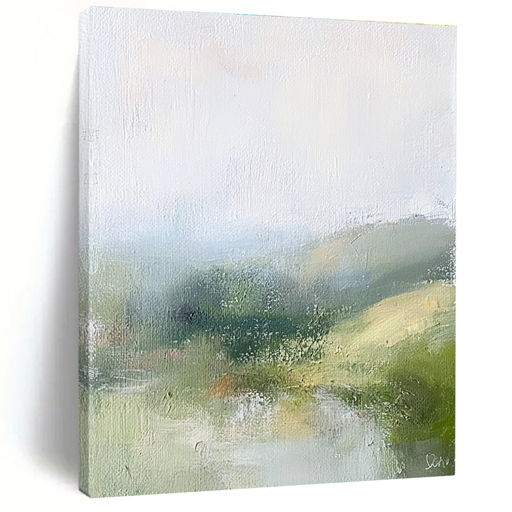 Soft Landscape Abstract Painting with Muted Green and Blue Tones GER184