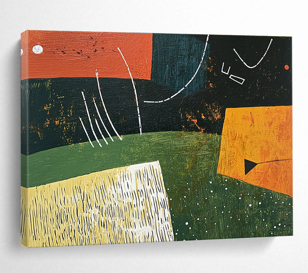 Geometric Color - Block Abstract Painting with Orange, Green and Black DYP111