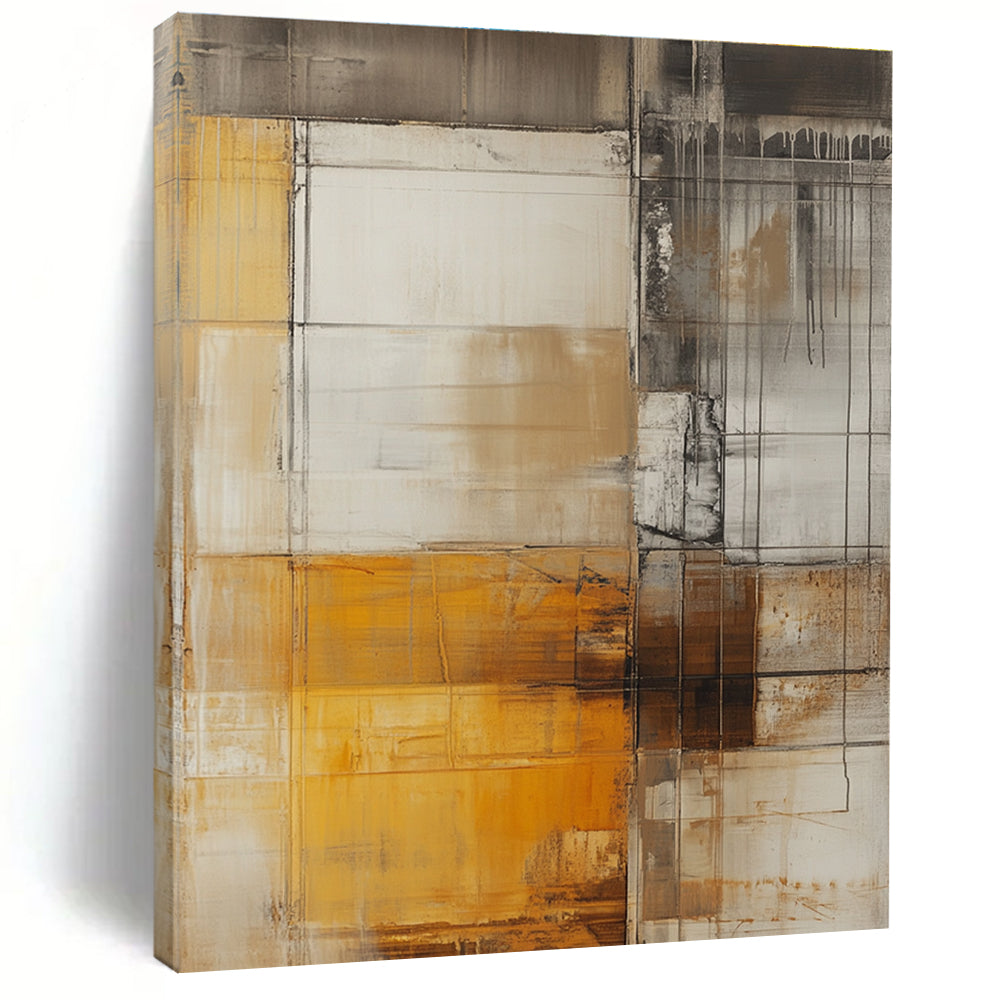 Brown and Gray Abstract Painting with Grid Motifs GER470