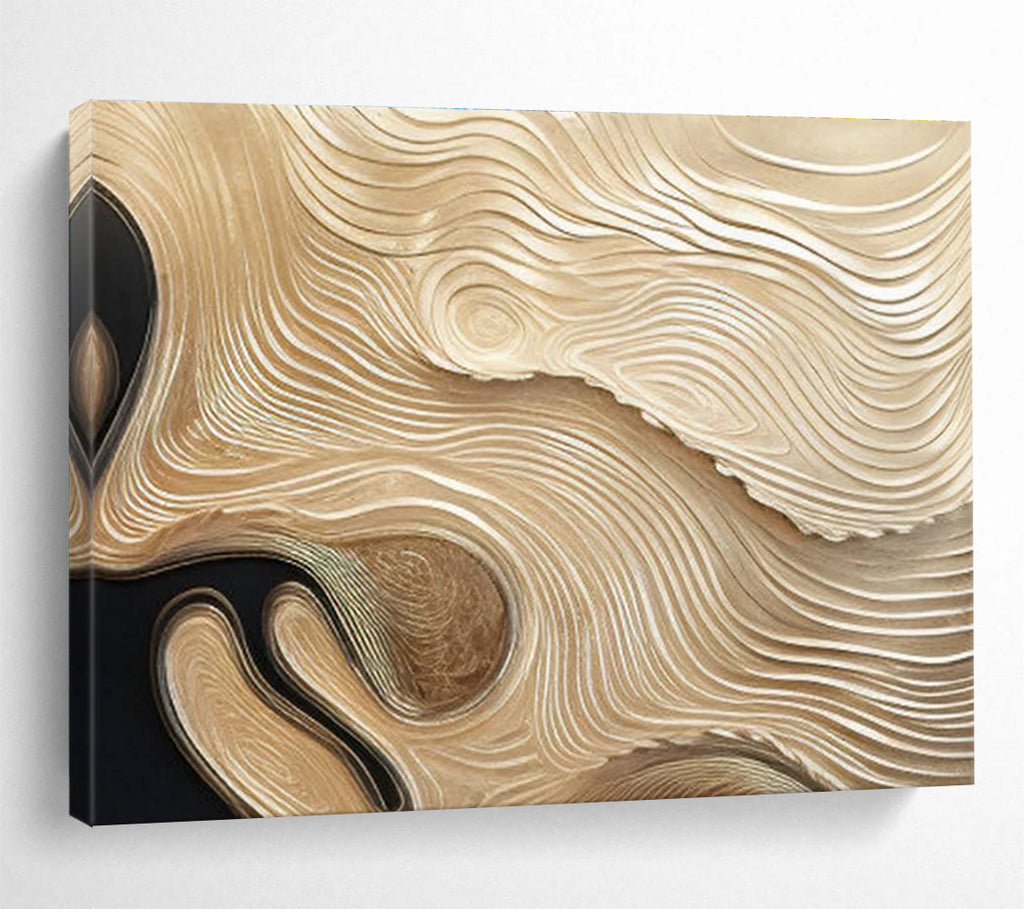 Golden and Black Textured Wave Abstract Painting THY100