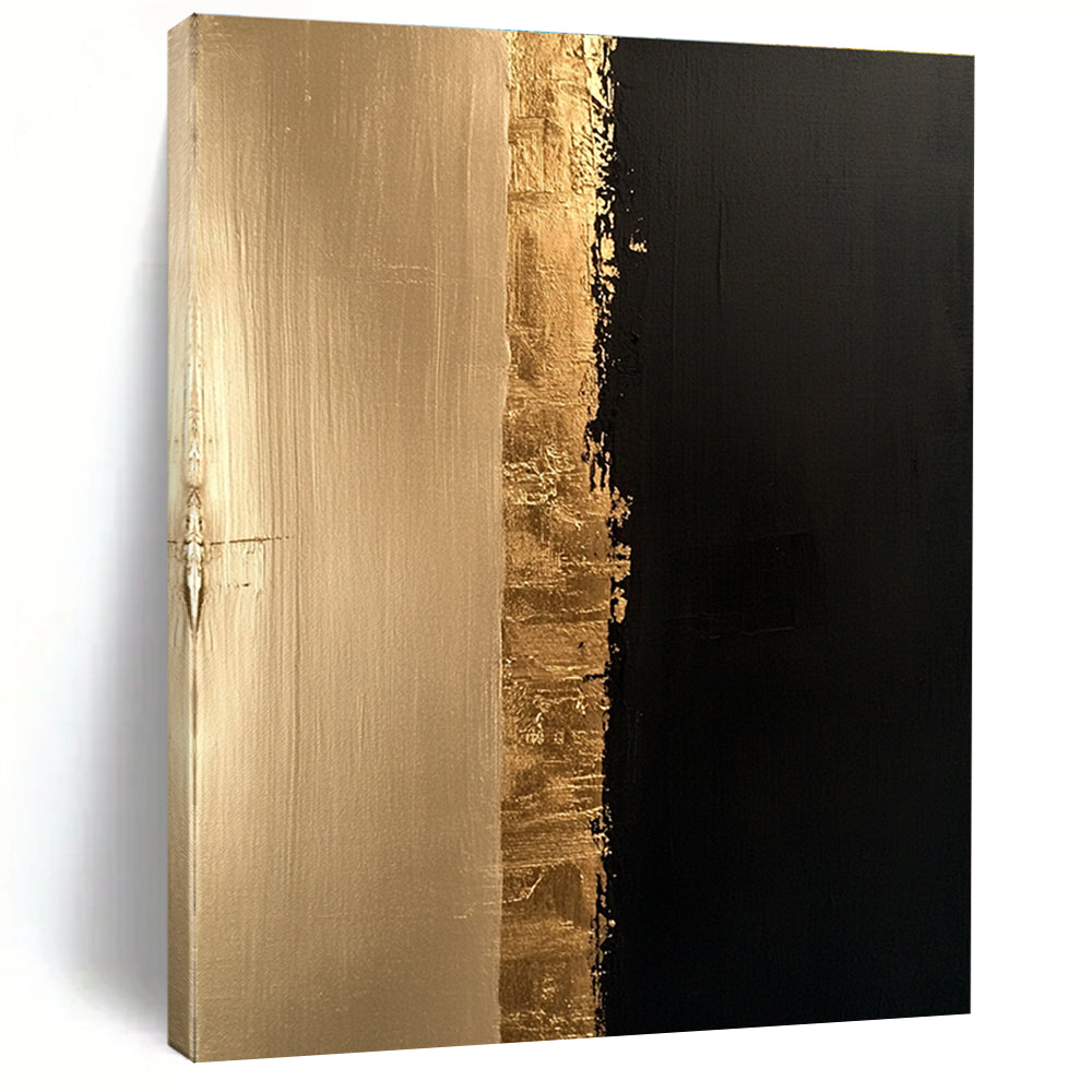 Gold and Black Abstract Painting with Textured Divide GER170