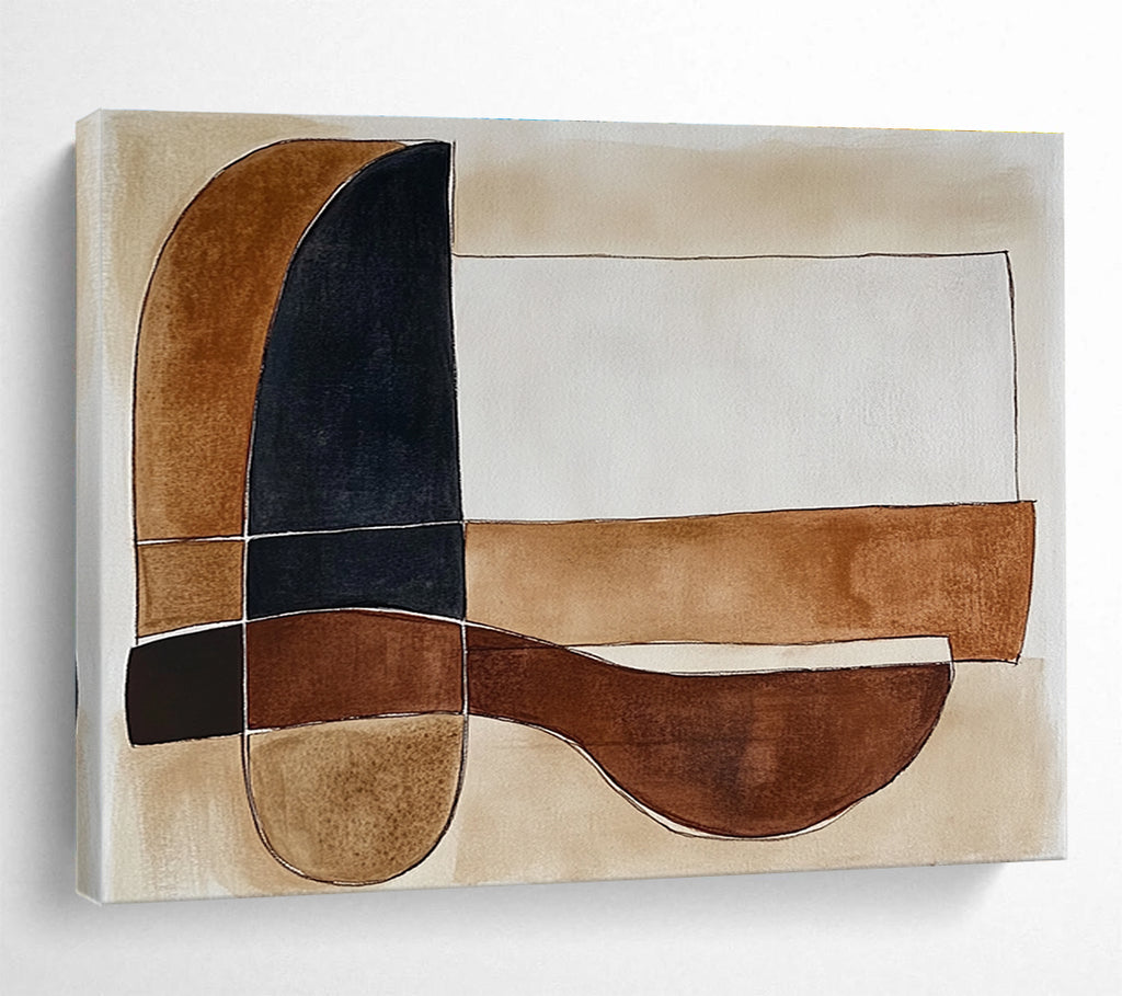 Minimalist Geometric Abstract Painting with Earthy Brown Tones DYP552