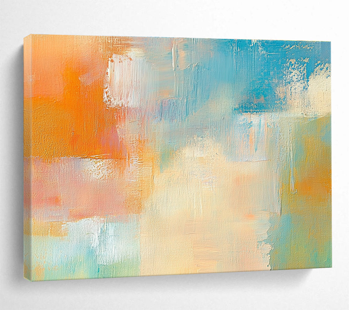 Colorful Abstract Blocks Painting with Orange Blue and Pink Hues DYP283