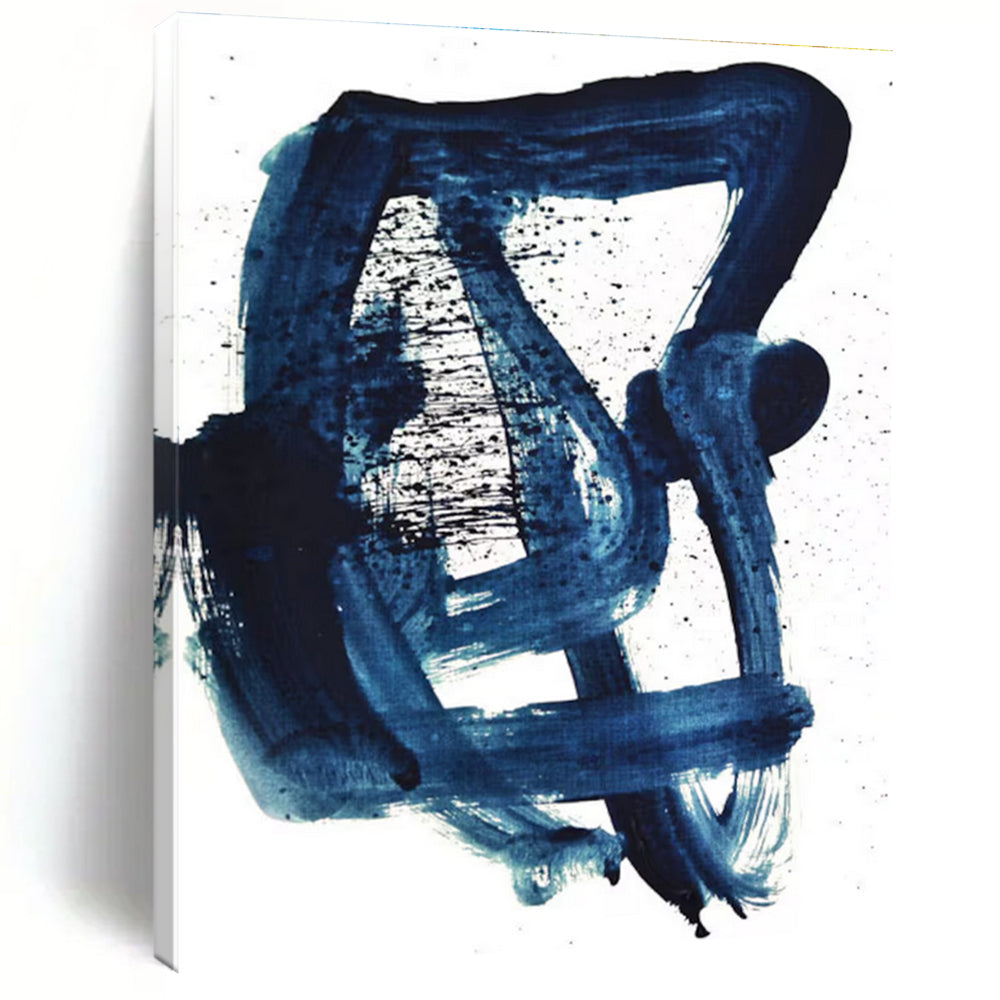 Dark Blue Dynamic Brushstrokes Abstract Painting ADGE161