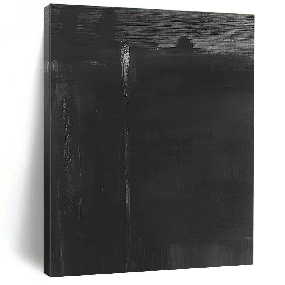 Black Abstract Painting with Subtle White Accent Lines GER008