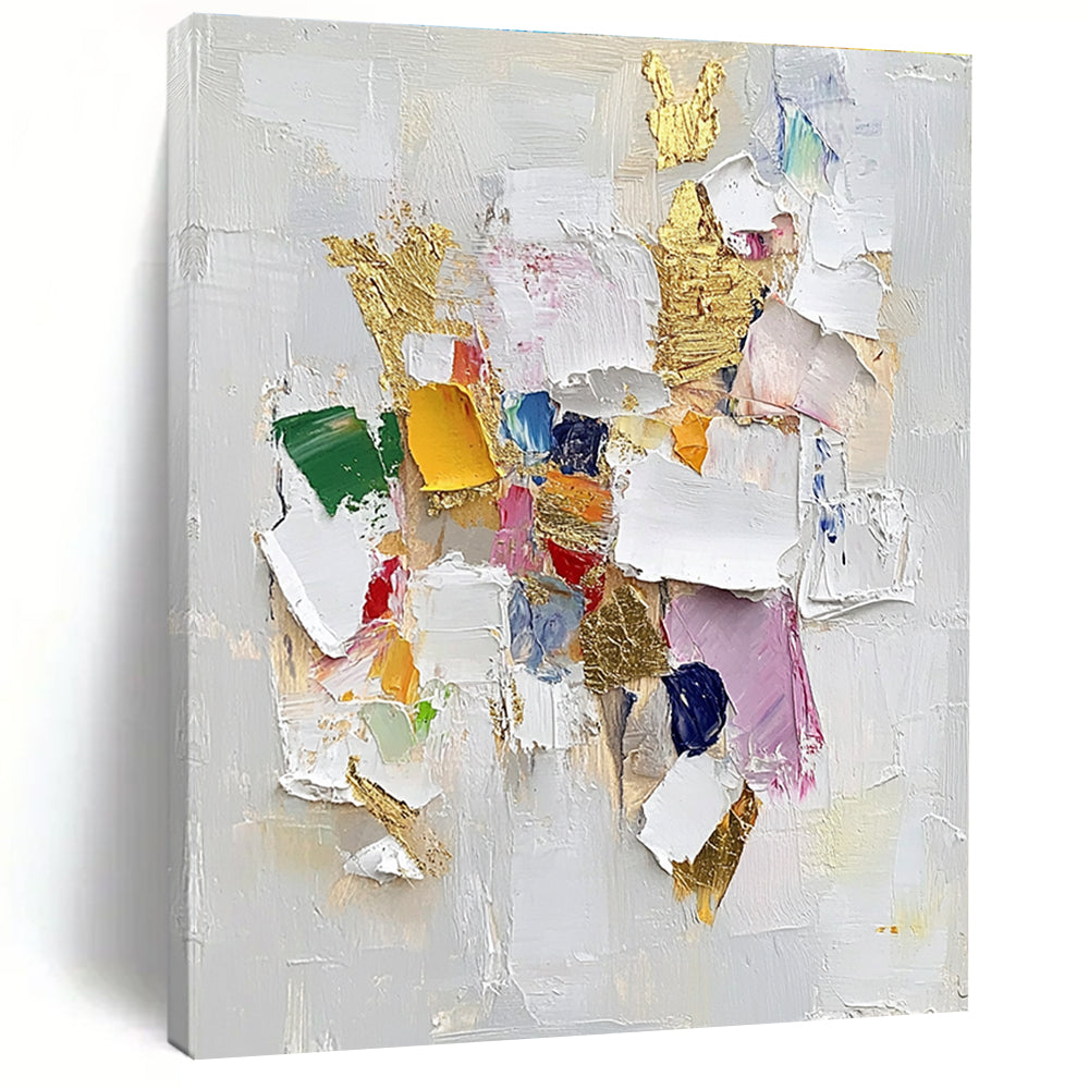 Colorful Patch and Gold Abstract Painting with 3D Effect GER482