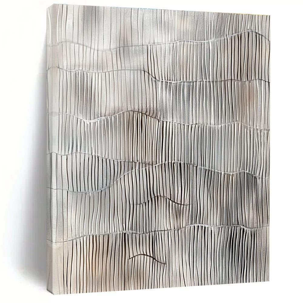 Gray and White Line Abstract Painting with Wavy Rhythms GER105
