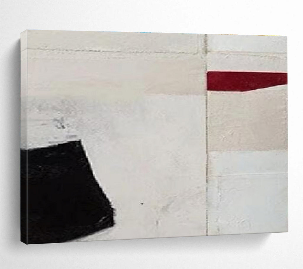 Black Red and White Minimalist Geometric Abstract Painting THY110