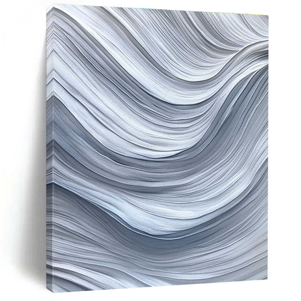 Gray and White Wave Abstract Painting with Flowing Textures GER075