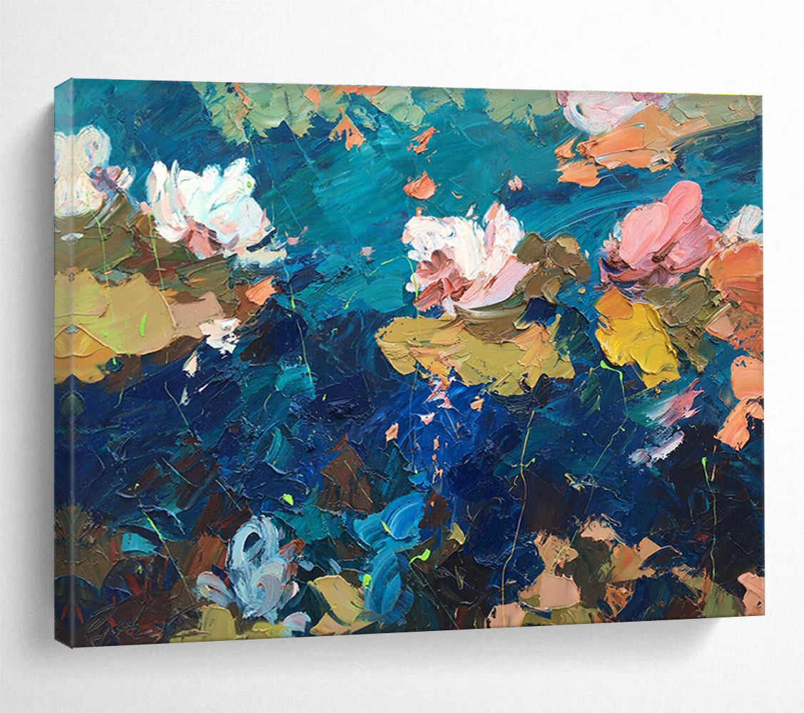 Blue Pink Water Lilies Abstract Painting THY482
