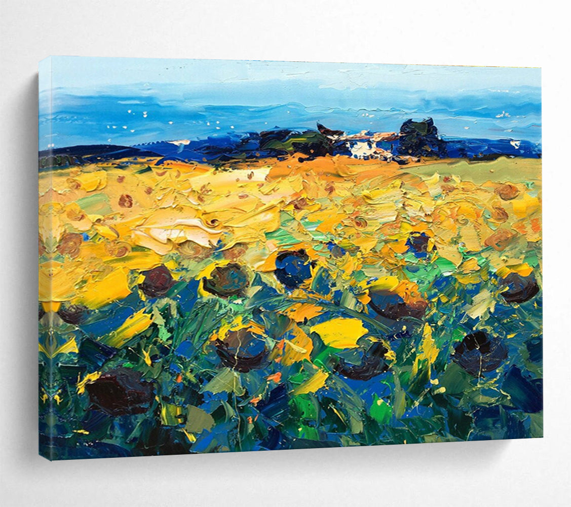 Yellow Blue Green Sunflower Field Painting THY485