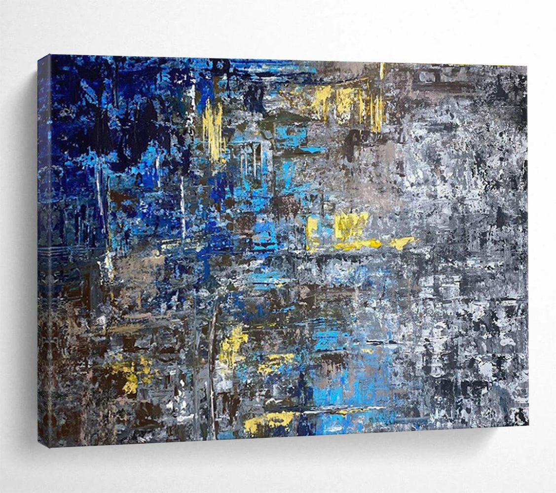 Blue Yellow Gray Abstract Painting with Urban, Industrial Inspirations THY379