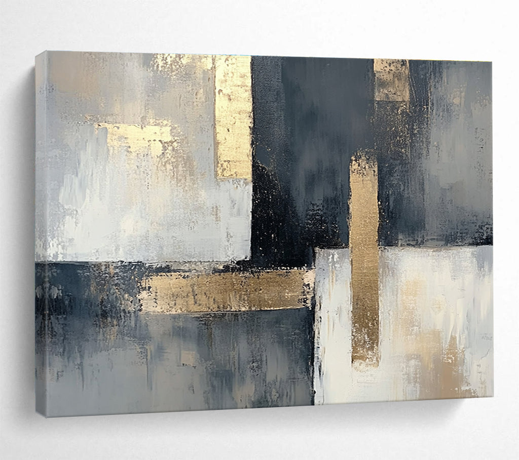 Gray and Gold Abstract Painting with Geometric Elegance DYP406
