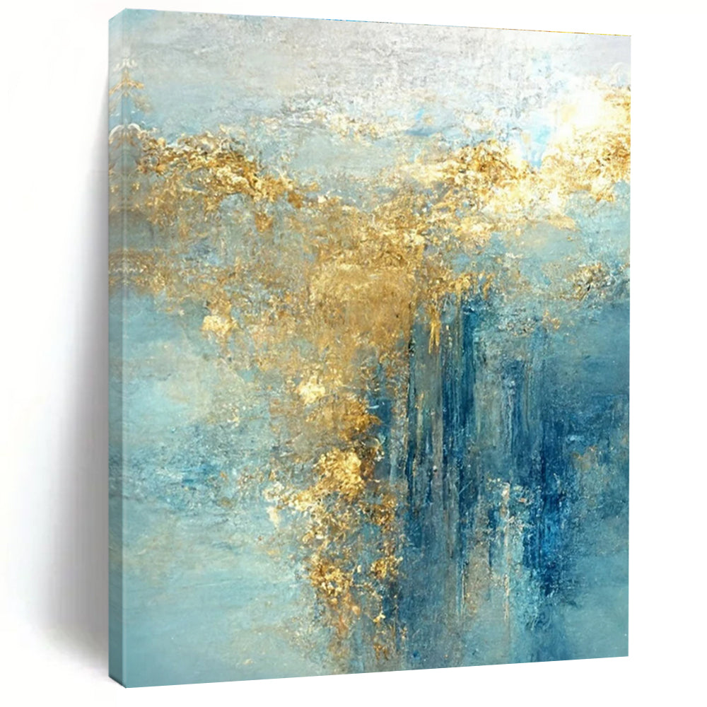Light Blue Abstract Painting with Cascading Gold Accents ADGE063
