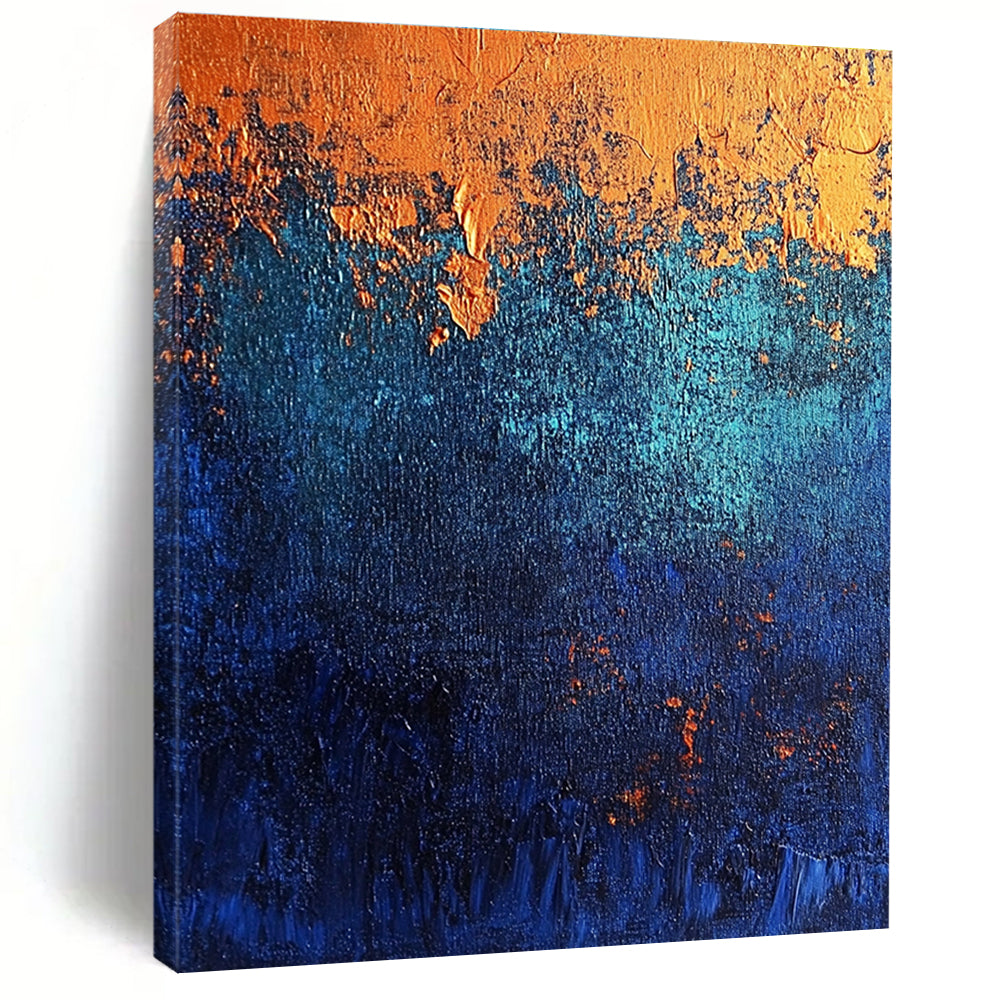 Blue Orange Abstract Painting with Textured Layers GER709