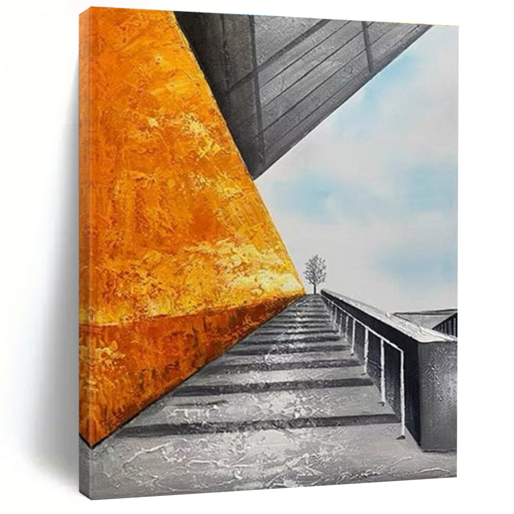 Architectural Landscape Abstract Painting with Orange and Gray ADGE281