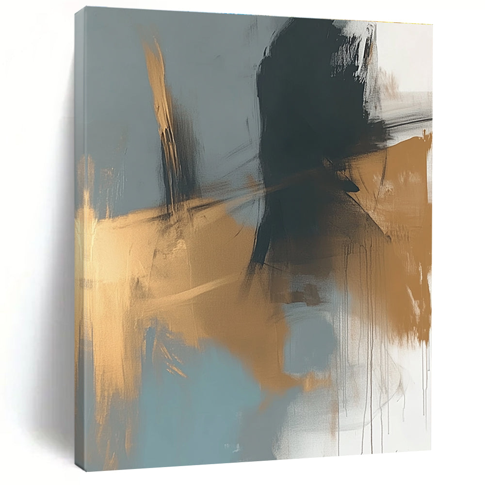 Gray Gold Abstract Painting with Fluid Brushstrokes GER780