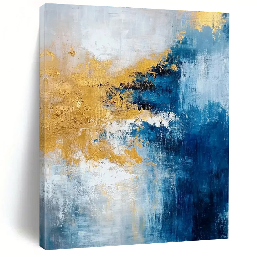 Blue and Gold Abstract Painting with Expressive Brushstrokes ADGE062