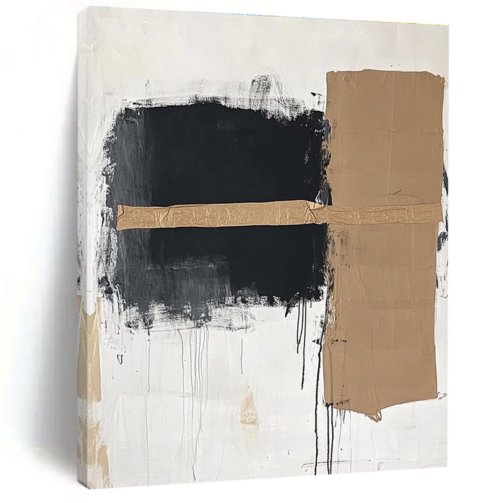 Black Beige Minimalist Collage Abstract Painting GER821