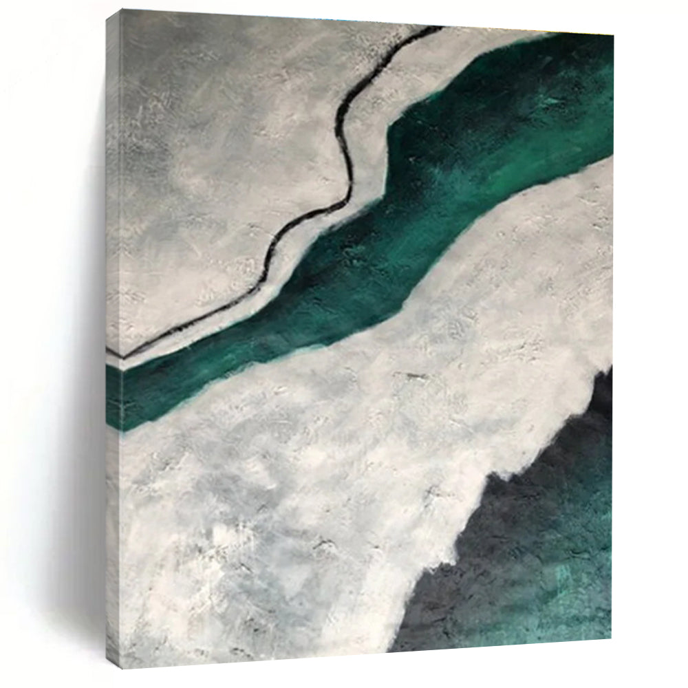 Teal and Gray Textured Abstract Painting with Flowing Forms ADGE403