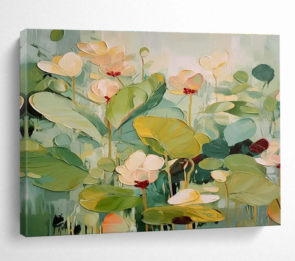 Green and Pink Tones Lotus - themed Abstract Painting THY088