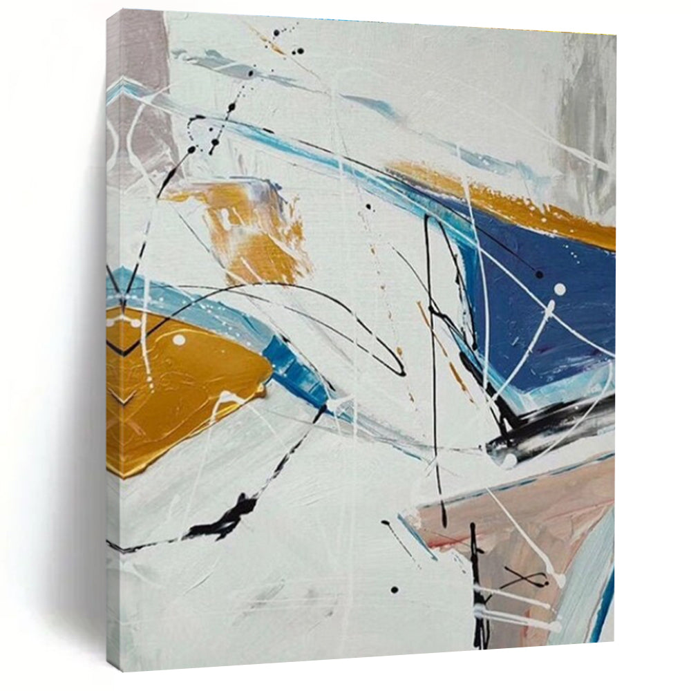 White Blue Yellow Black Abstract Painting ADGE049
