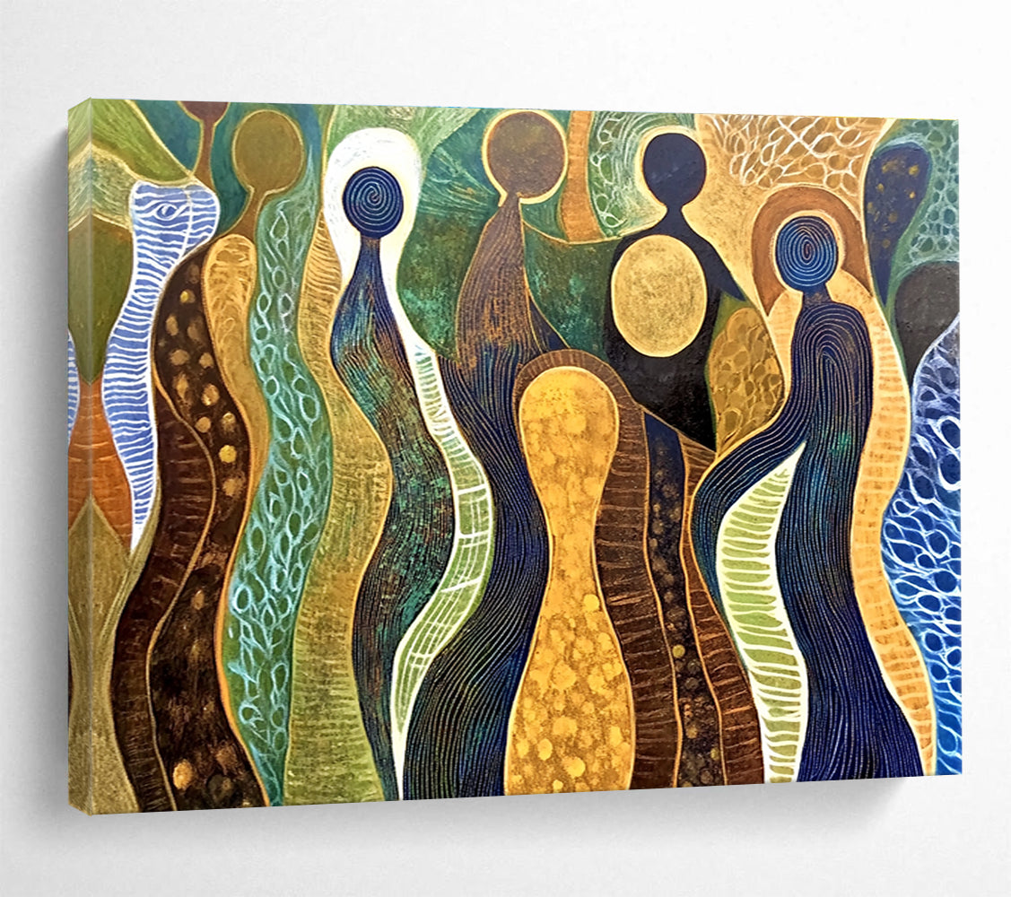 Abstract Figure Forms Painting with Earthy and Blue Tones DYP578