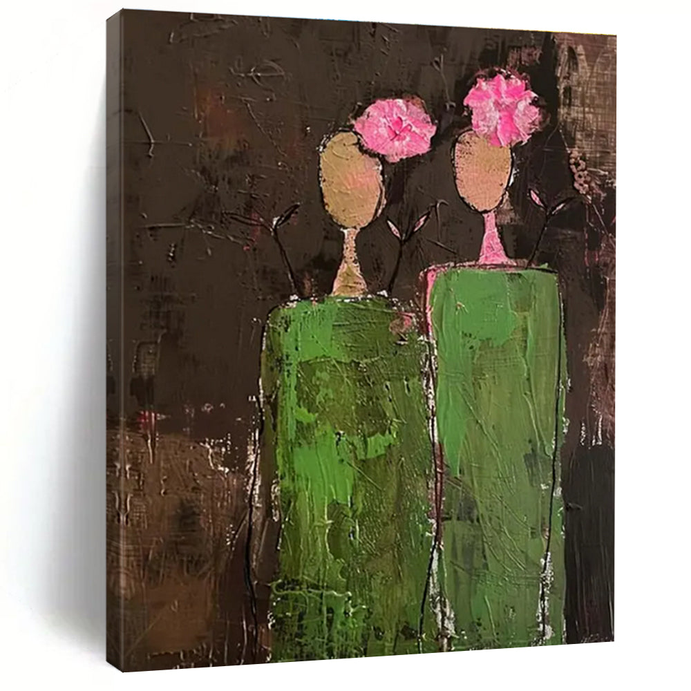 Green and Pink Flower - Head Figures Abstract Painting ADGE080