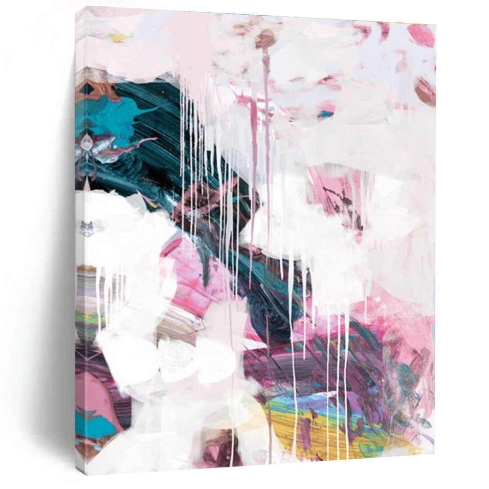 Pink and White Dripping Abstract with Soft Tones Painting ADGE192