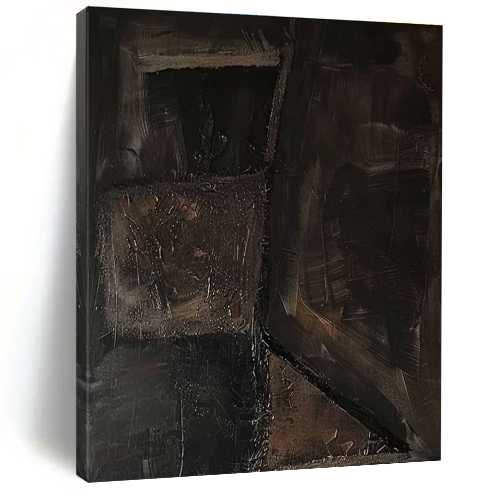 Dark Textured Patchwork Abstract Painting with Earthy Browns ADGE497