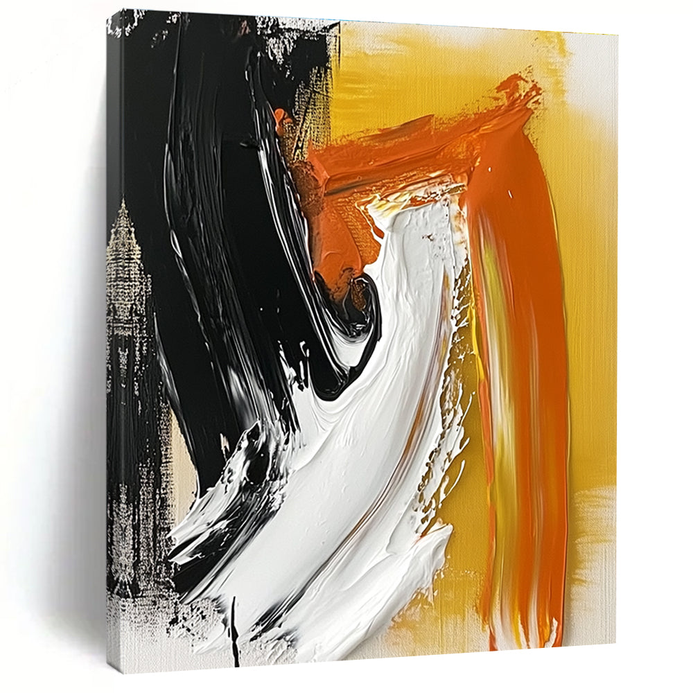 Black Orange Abstract Painting with Bold Strokes GER816