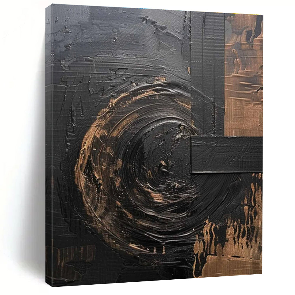 Black and Gold Swirl Abstract Painting with Textured Layers ADGE502