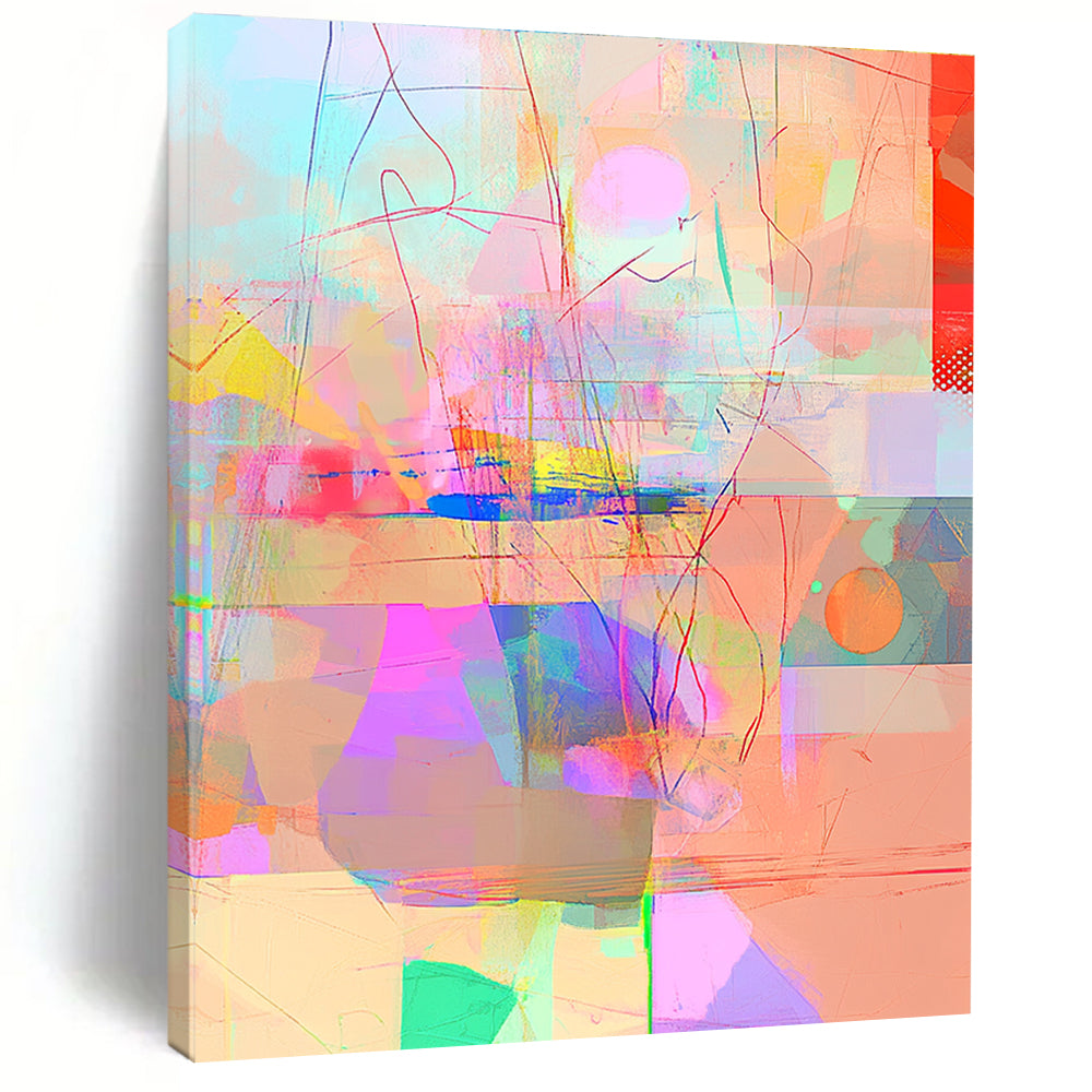 Large Abstract Artwork Blending Minimalism Impressionist Cubofuturism and Glitch Effects in Dreamy Pastel Gradients with Depth and Light Highlights.STSC981