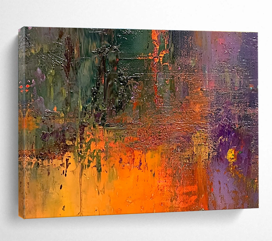 Vivid Textured Abstract Painting with Green Orange and Purple DYP516