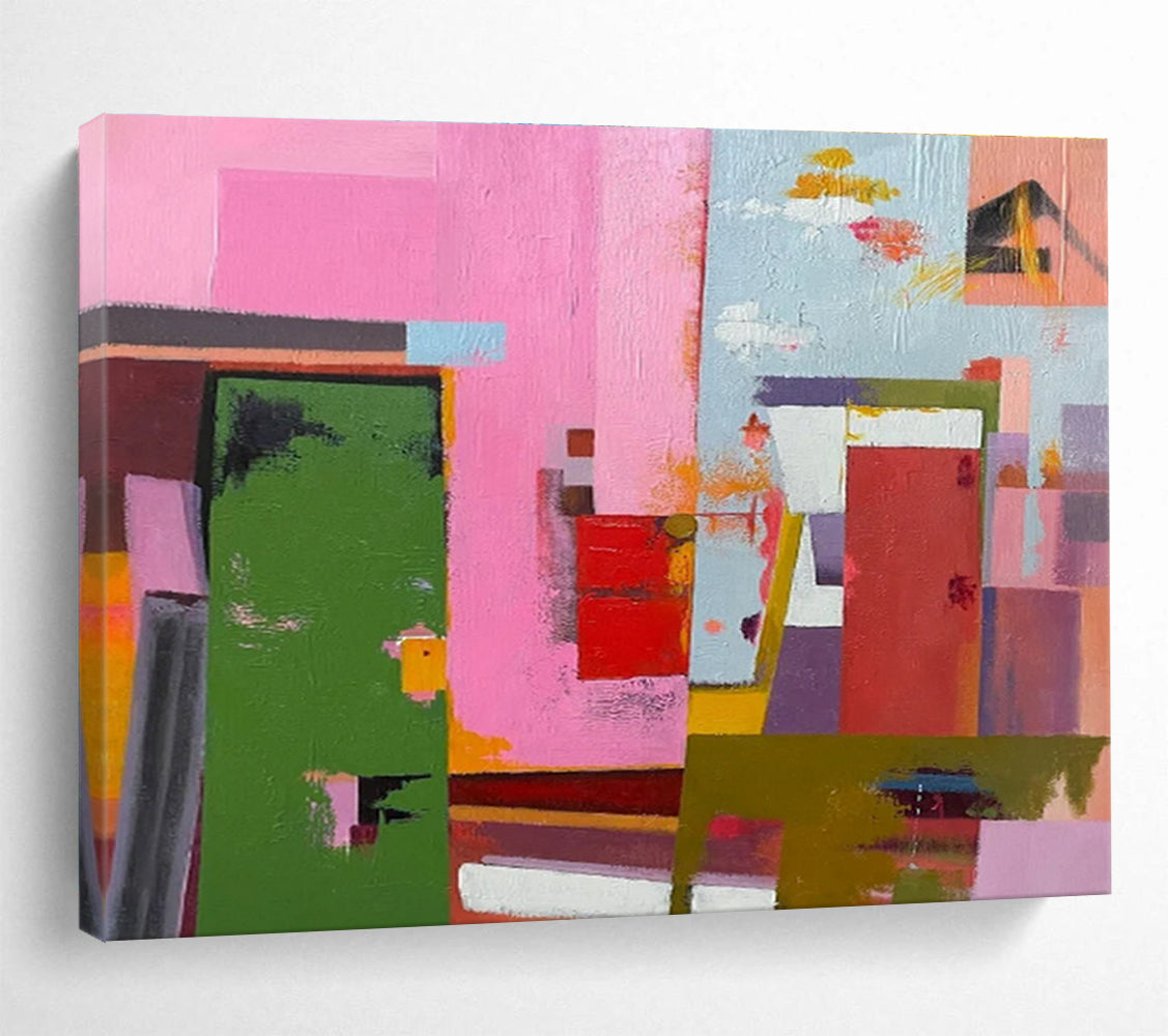 Pink and Colorful Blocks Abstract Architectural Painting THY013