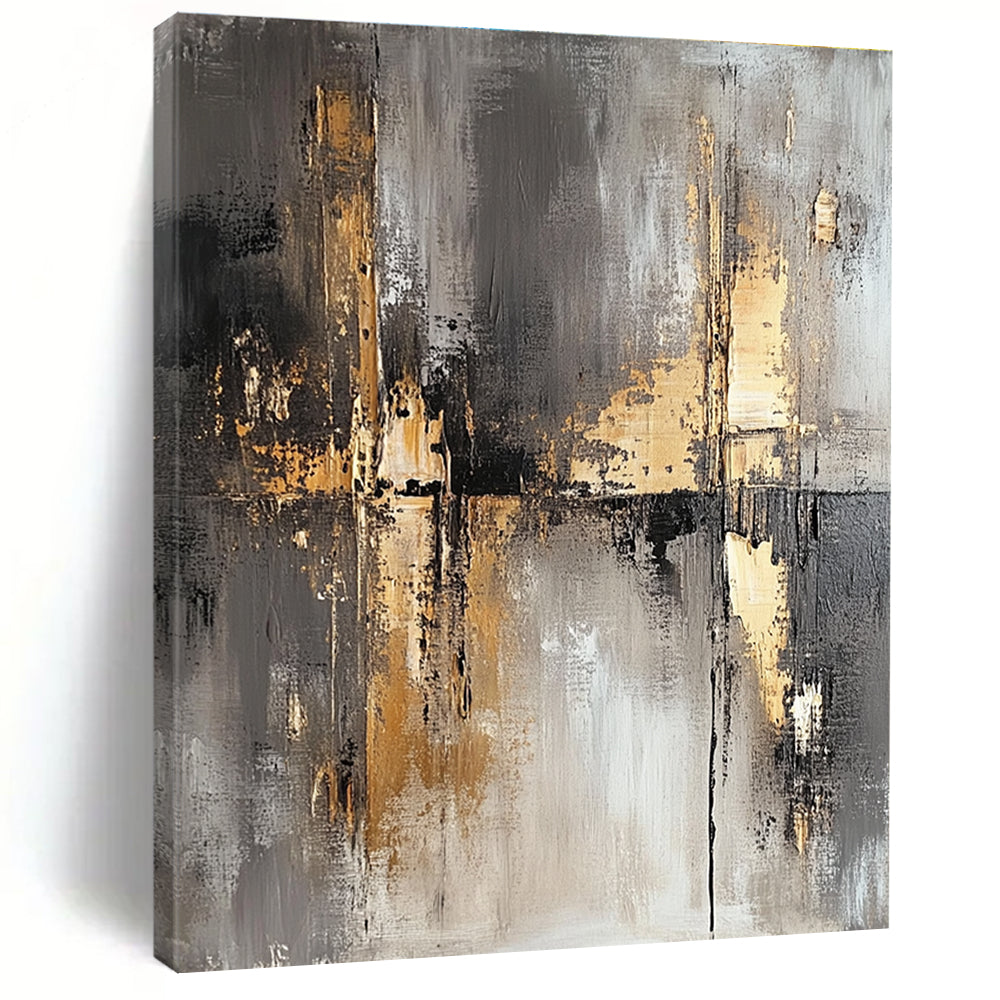 Gray Gold and Black Abstract Painting with Industrial Vibes GER644