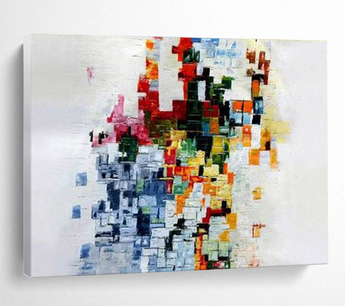 Colorful Mosaic - Style Abstract Painting with Diverse Square Hues THY288