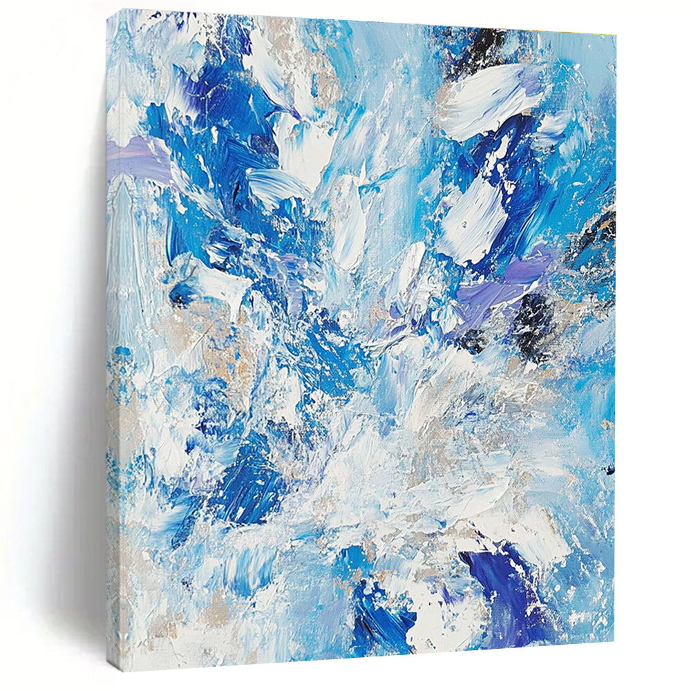 Blue White Purple Abstract Painting with Dynamic Brushstrokes GER516