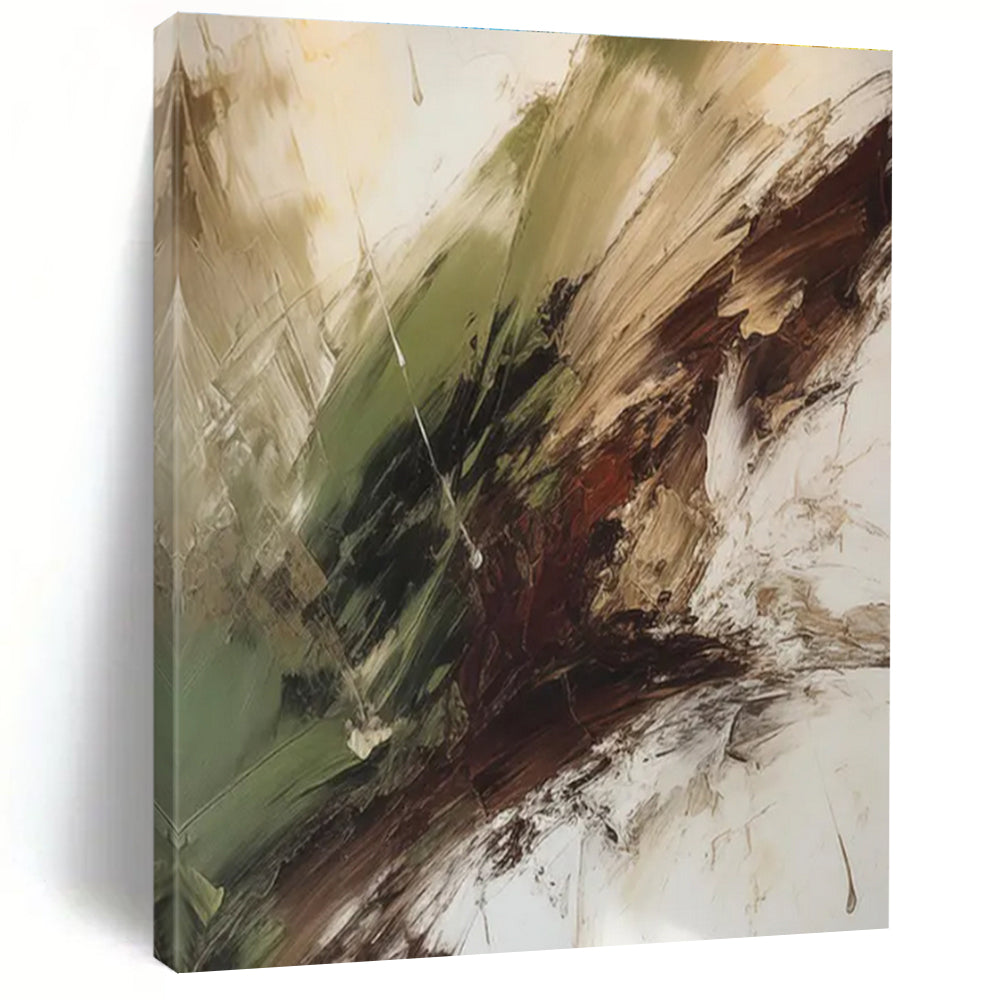 Green and Brown Fusion Abstract Painting with Dynamic Textures ADGE118