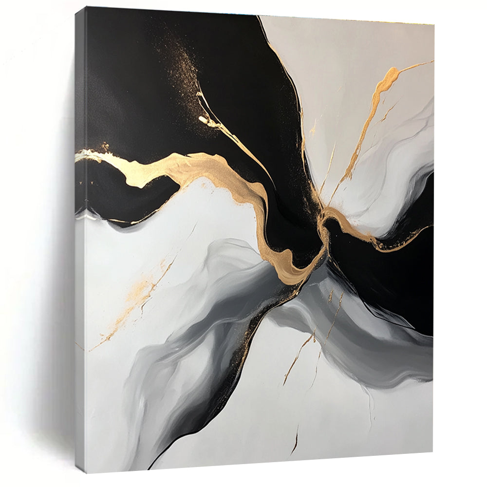 Black Gold and Gray Abstract Painting with Flowing Forms GER510