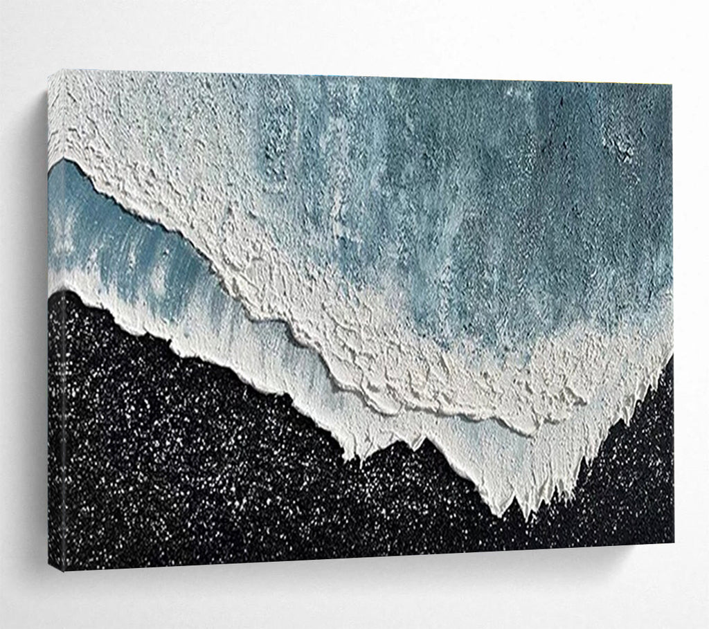 Textured Wave Abstract Painting with Blue, White, and Black Tones THY207