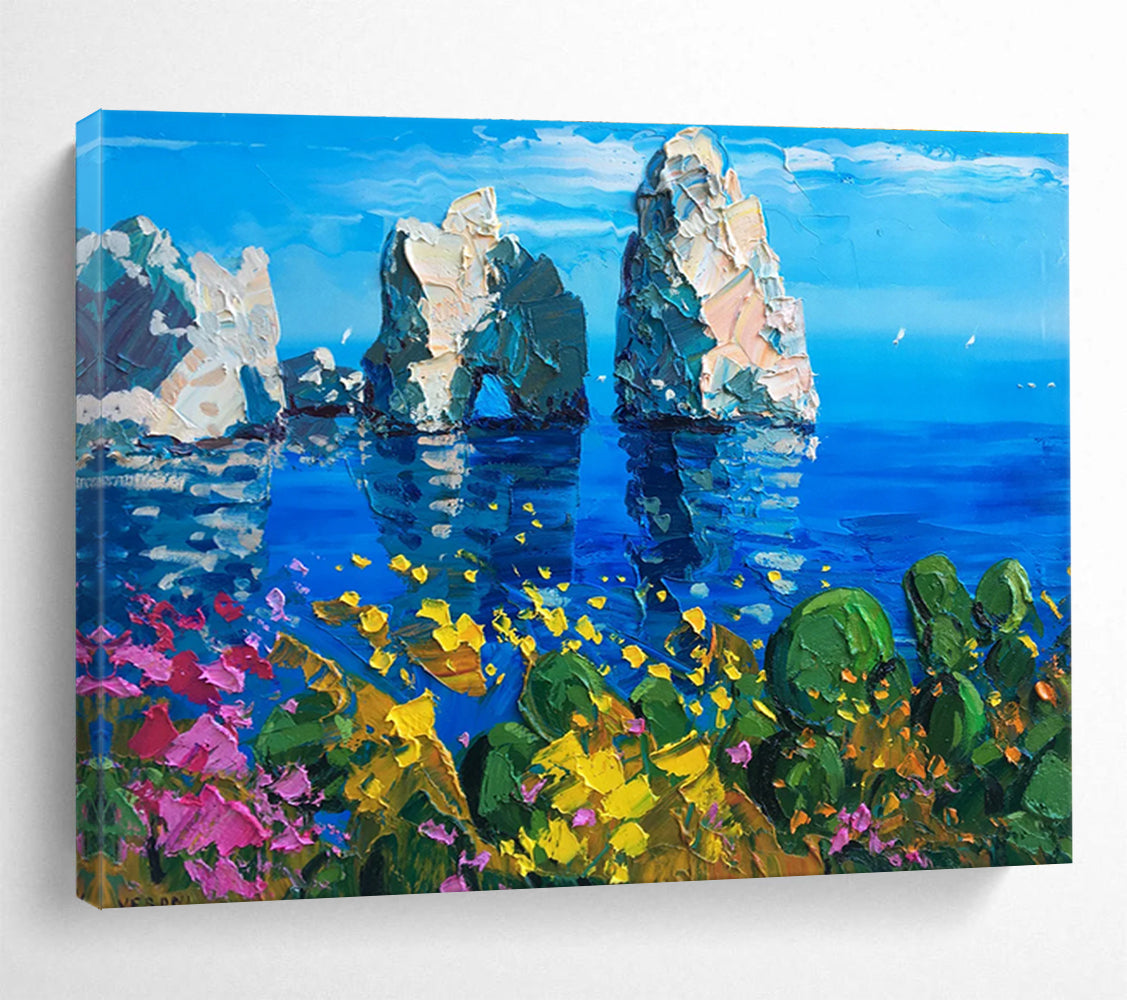 Sea Stacks and Blooms Abstract Painting THY449