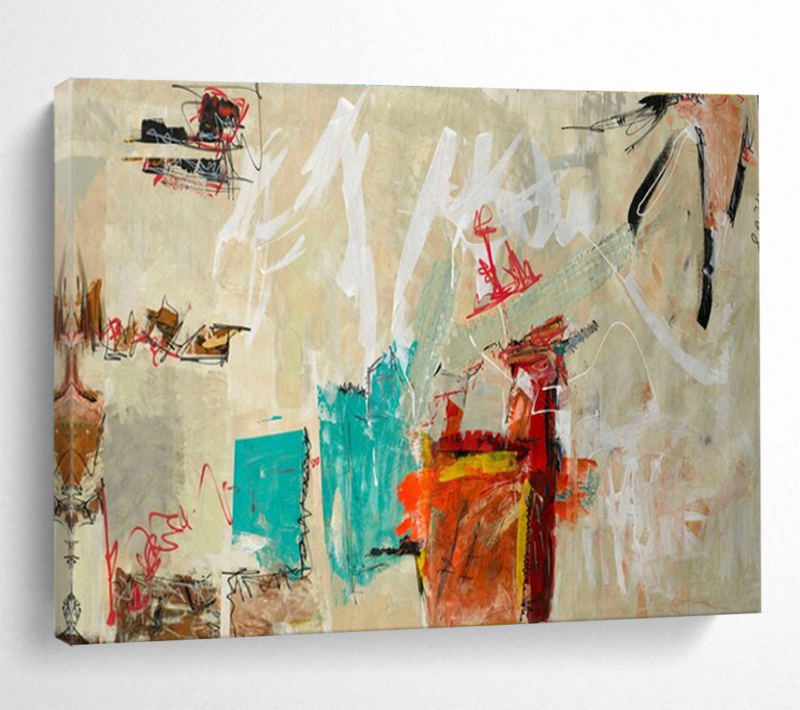 Minimalist Abstract Painting with Neutral and Bright Accents THY238