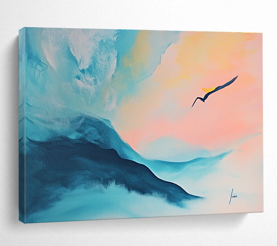Colorful Abstract Painting of Mountains and a Bird in Flight DYP145