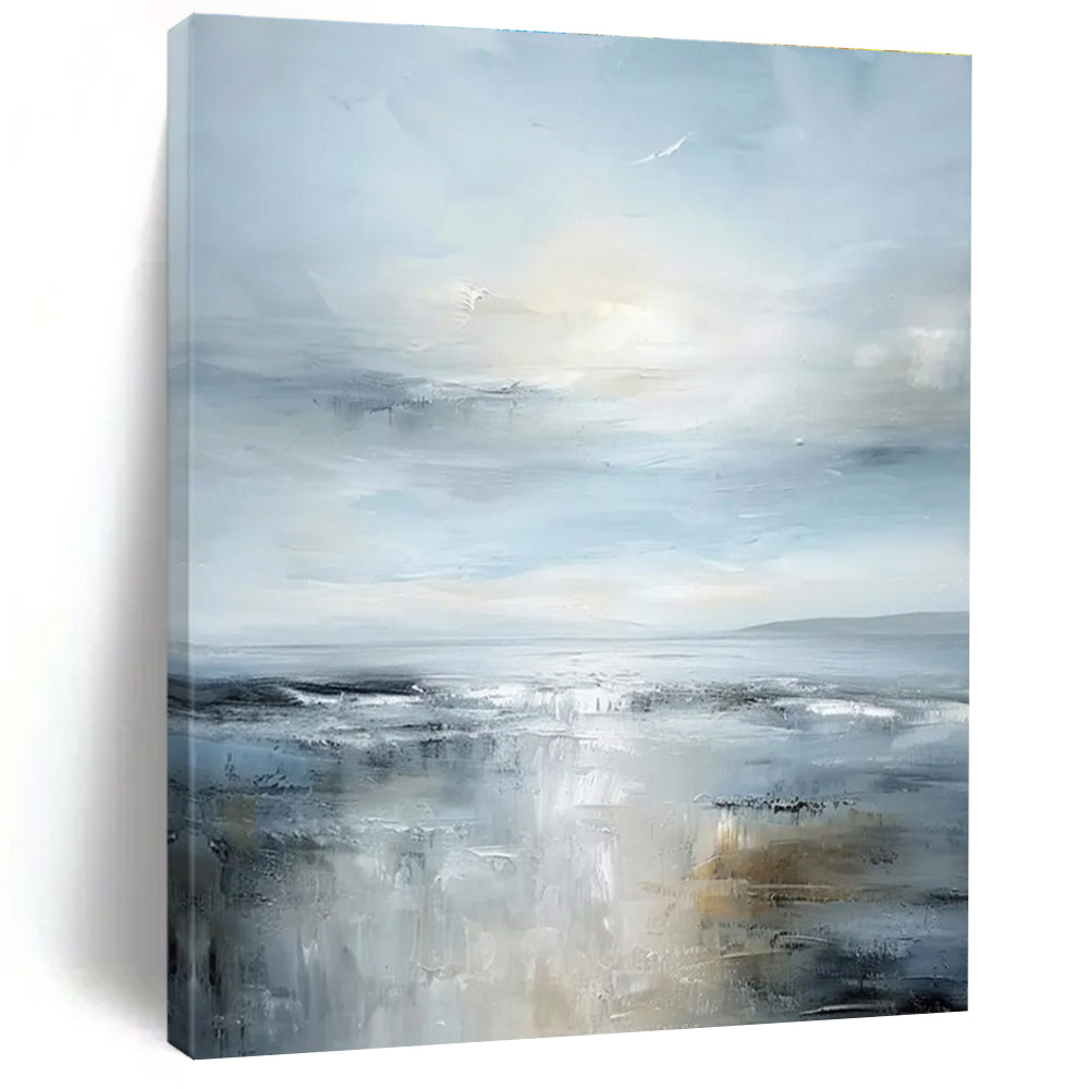 Light Blue and Gray Sea - themed Abstract Painting for Serene Spaces ADGE059